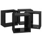 Prateleiras parede forma de cubo 4 pcs 22x15x22 cm preto brilh.