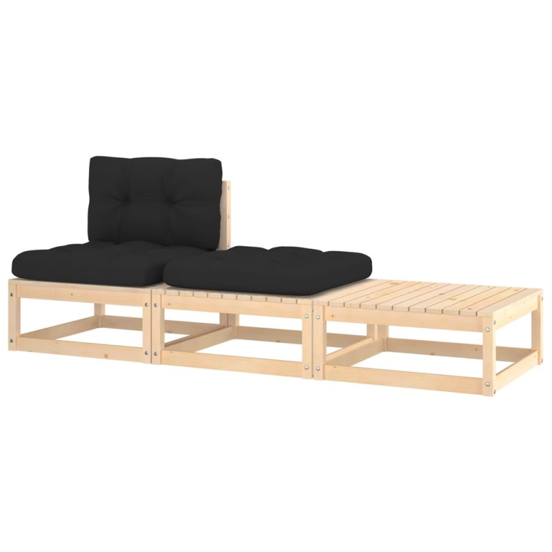 3 pcs conjunto lounge de jardim c/ almofadões madeira de pinho-Unidades de sofá com módulos externos-Home Retail