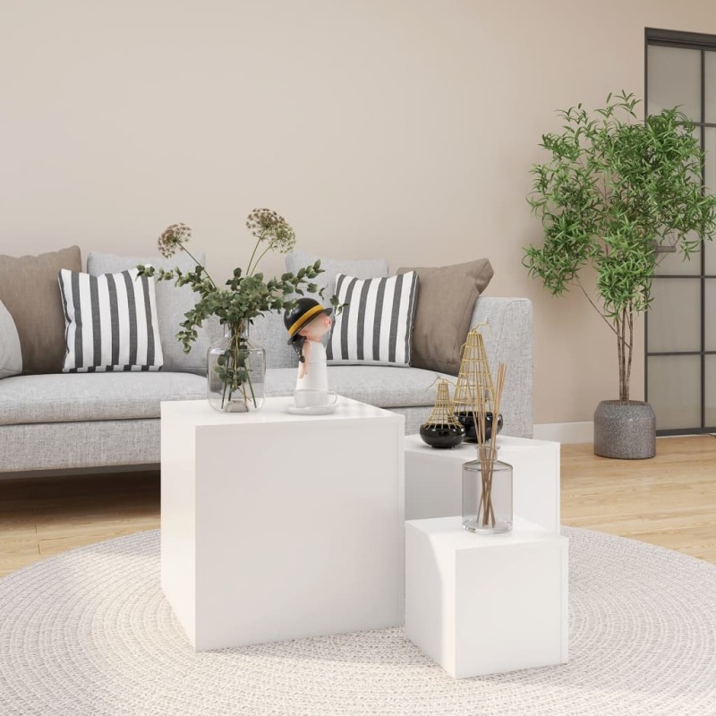 Mesas de apoio 3 pcs derivados de madeira branco-Mesas de apoio-Home Retail