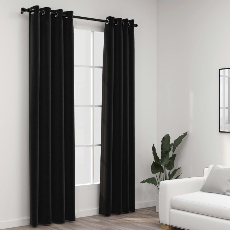 Cortinas opacas aspeto linho 2 pcs 140x245 cm antracite-Persianas e cortinas-Home Retail