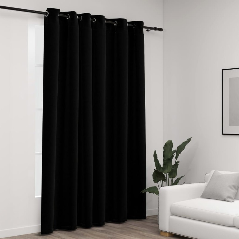 Cortina opaca aspeto de linho com ilhós 290x245 cm preto-Persianas e cortinas-Home Retail