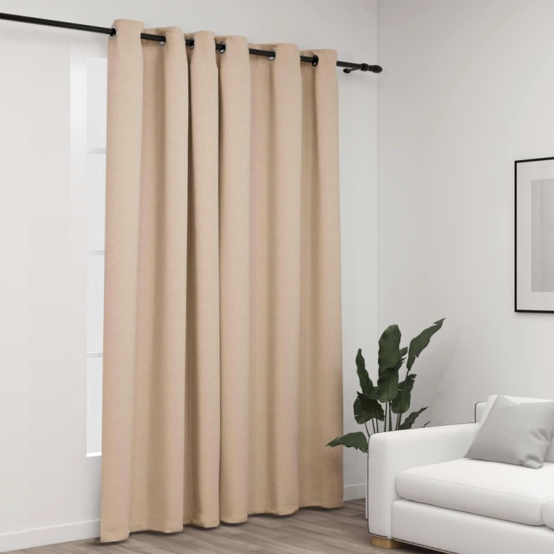 Cortina opaca aspeto de linho com ilhós 290x245 cm bege-Persianas e cortinas-Home Retail