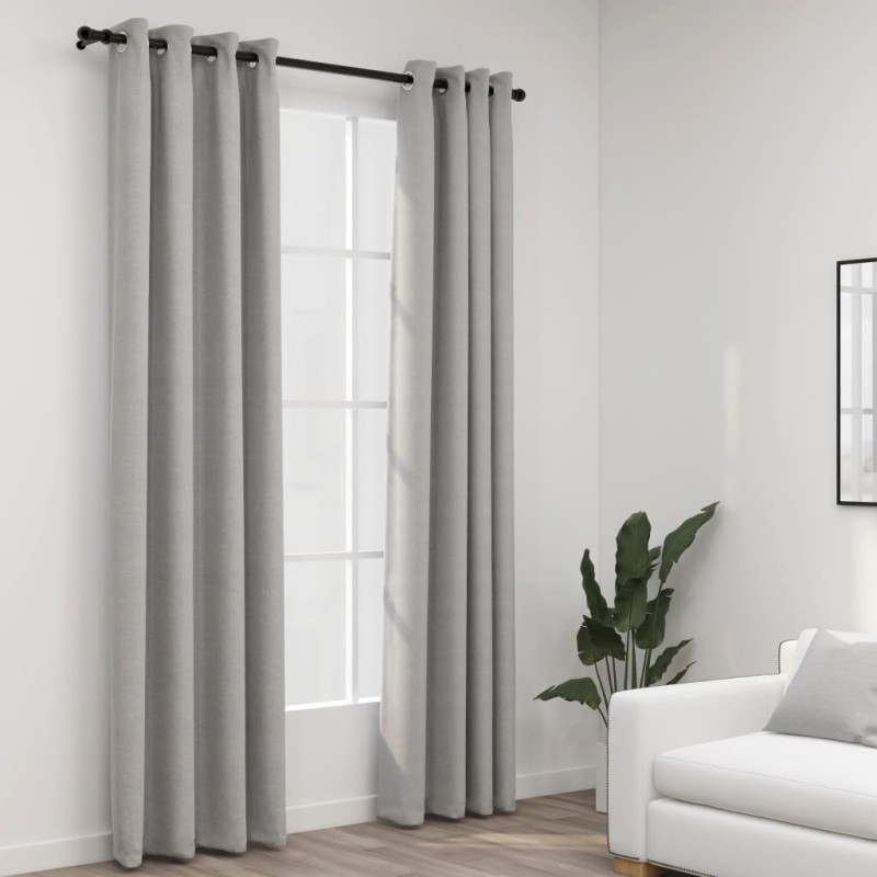 Cortinas opacas aspeto linho c/ ilhós 2 pcs 140x225 cm cinzento-Persianas e cortinas-Home Retail