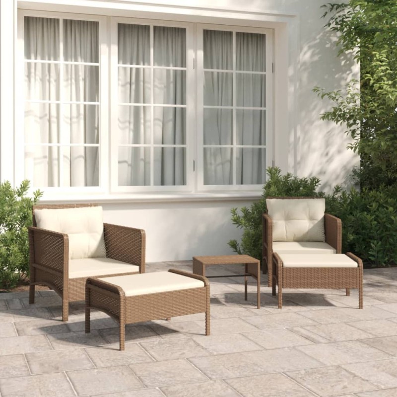 5 pcs conjunto lounge jardim c/ almofadões vime PE castanho-Conjuntos de jardim-Home Retail