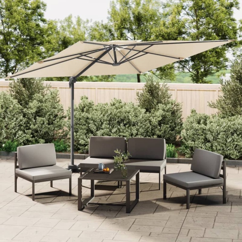 Guarda-sol cantilever c/ toldo duplo 400x300 cm branco areia-Guarda-sóis e telas de varanda-Home Retail