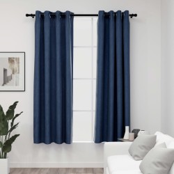 Cortinas opacas aspeto linho c/ ilhós 2 pcs 140x175 cm azul