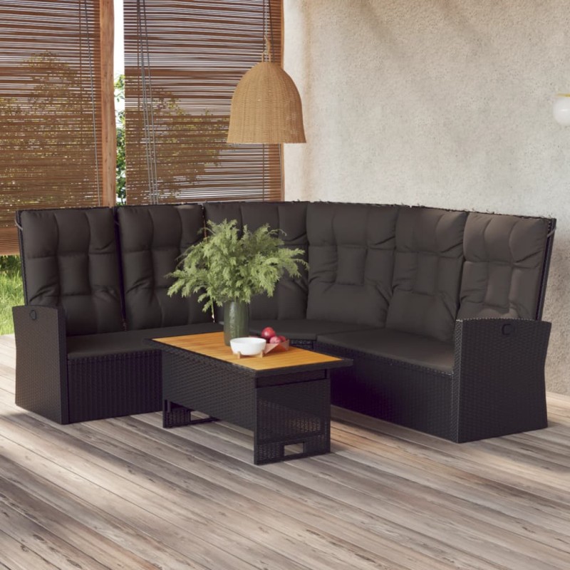 2 pcs conjunto lounge de jardim c/ almofadões vime PE preto-Conjuntos de jardim-Home Retail