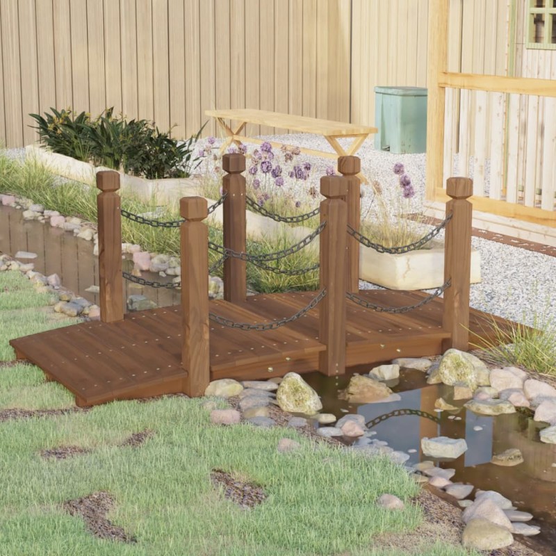 Ponte jardim c/ corrimões em corrente 150x67x56 cm abeto maciço-Pontes para jardins-Home Retail