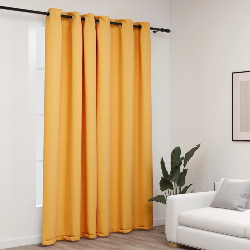 Cortina opaca aspeto de linho com ilhós 290x245 cm amarelo-Persianas e cortinas-Home Retail