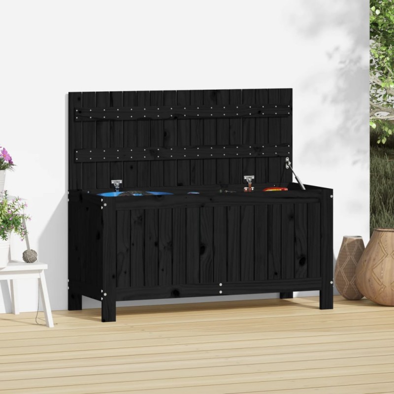 Caixa de arrumação jardim 108x42,5x54 cm pinho maciço preto-Baús para armazenamento exterior-Home Retail