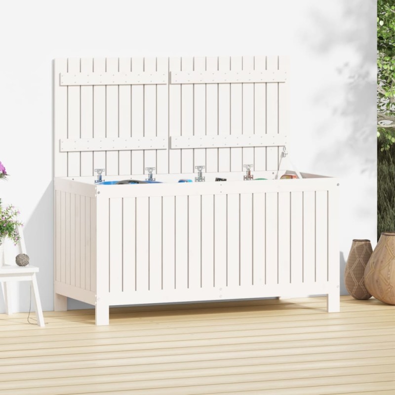 Caixa de arrumação jardim 121x55x64 cm pinho maciço branco-Baús para armazenamento exterior-Home Retail