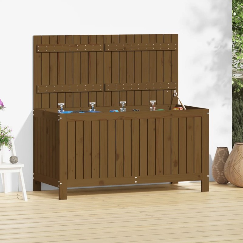 Caixa de arrumação jardim 121x55x64cm pinho maciço castanho-mel-Baús para armazenamento exterior-Home Retail