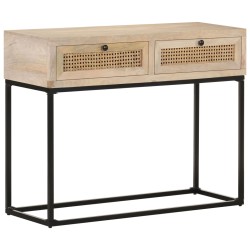 Mesa consola 100x35x76 cm mangueira maciça e palha natural