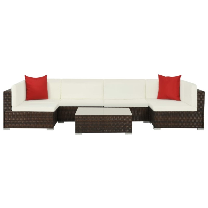 7 pcs conjunto lounge jardim c/ almofadões vime PE castanho-Conjuntos de jardim-Home Retail