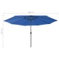 Guarda-sol exterior c/ luzes LED e poste metal 400cm azul-ciano