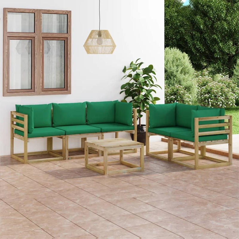 6 pcs conjunto lounge de jardim c/ almofadões verdes-Conjuntos de jardim-Home Retail