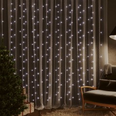 Cortina iluminação 300 luzes LED 3x3 m 8 funções branco frio