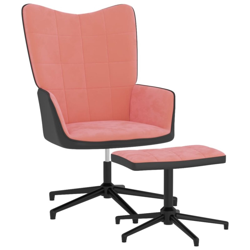 Cadeira de descanso com banco PVC e veludo rosa-Poltronas-Home Retail