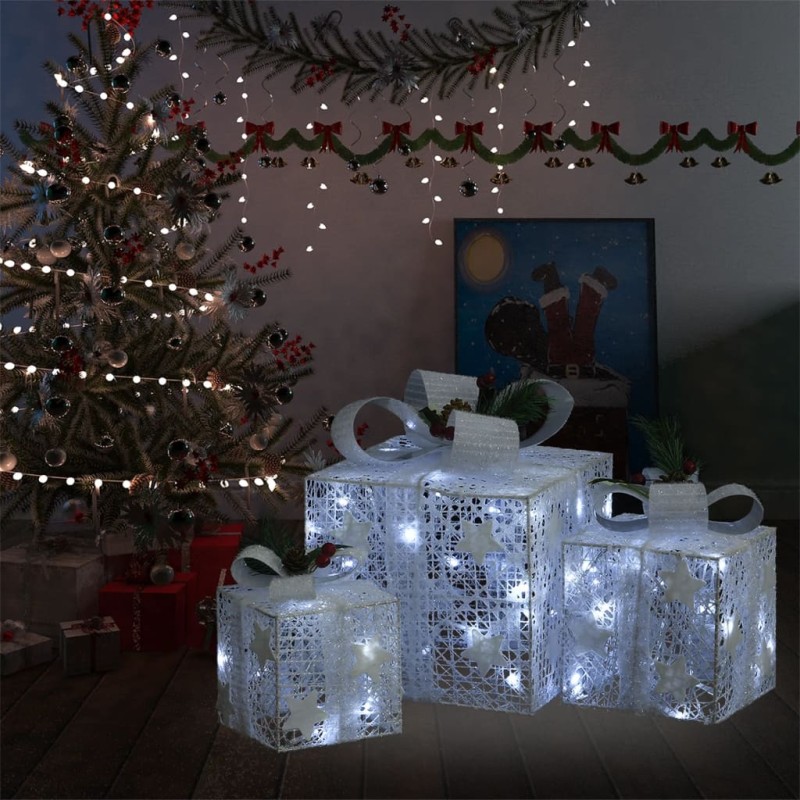 Caixas de presente de Natal decorativas 3 pcs int/ext. branco-Luzes de Natal-Home Retail