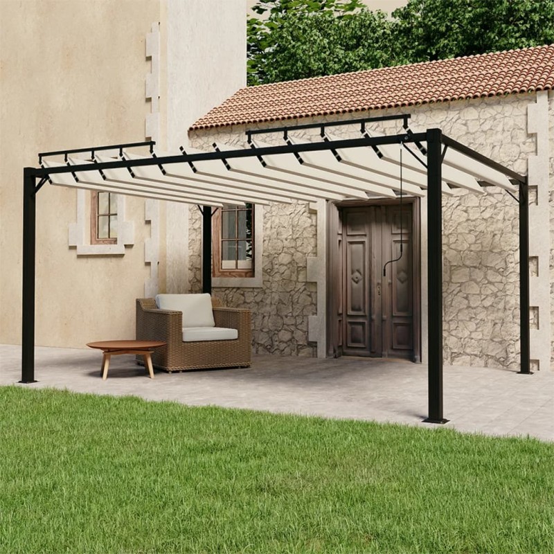 Gazebo com telhado de persiana 3x4 m tecido creme e alumínio-Toldos e gazebos-Home Retail