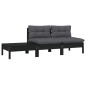 3 pcs conjunto lounge jardim c/ almofadões pinho maciço preto