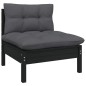 3 pcs conjunto lounge jardim c/ almofadões pinho maciço preto