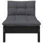 3 pcs conjunto lounge jardim c/ almofadões pinho maciço preto