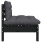 3 pcs conjunto lounge jardim c/ almofadões pinho maciço preto