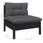 3 pcs conjunto lounge jardim c/ almofadões pinho maciço preto