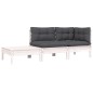 3 pcs conjunto lounge jardim c/ almofadões pinho maciço branco