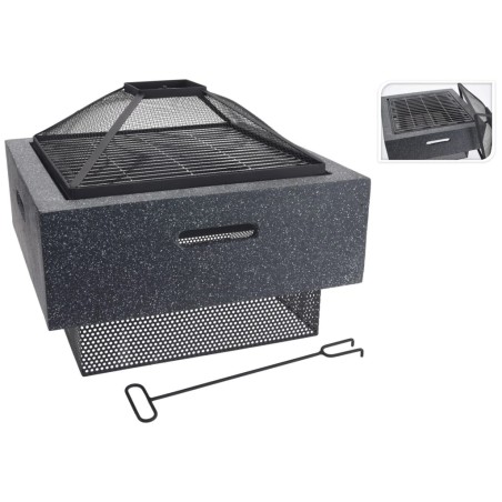 ProGarden Braseira com BBQ quadrada 52,5x52,5x18,5cm cinzento-escuro