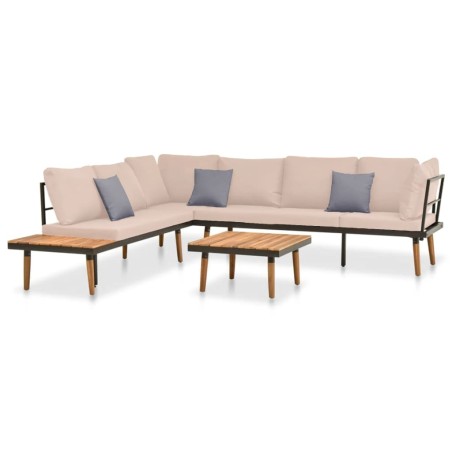 4 pcs conj. lounge jardim c/ almofadões madeira acácia maciça