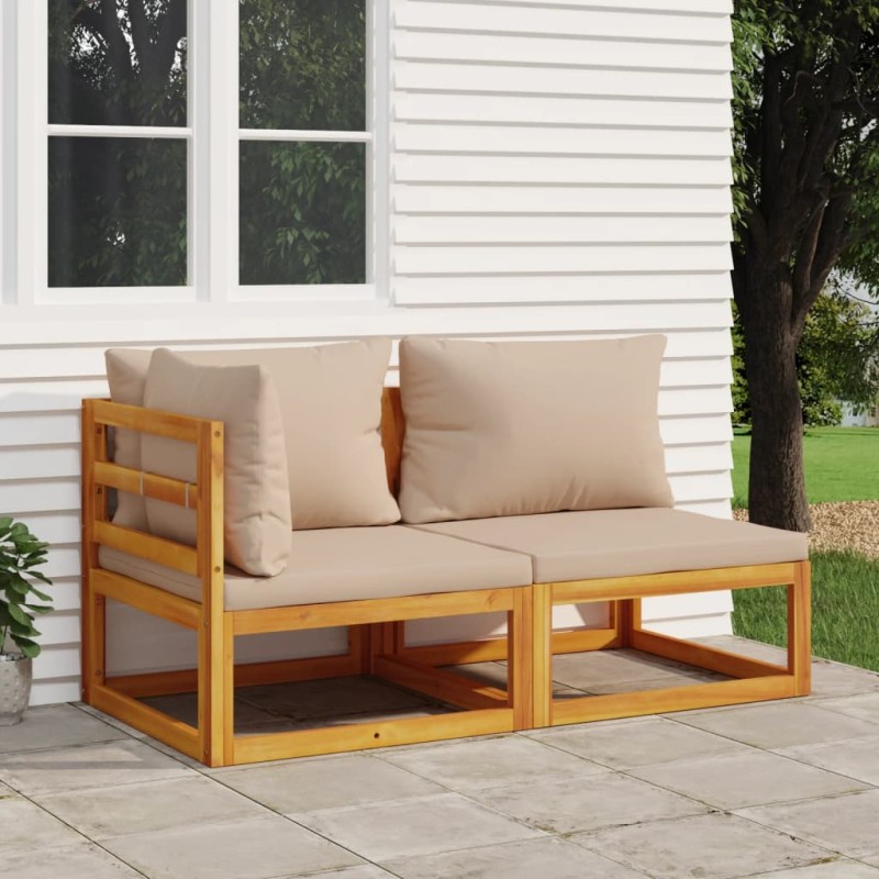 2 pcs conjunto de sofás de jardim c/ almofadões acácia maciça-Unidades de sofá com módulos externos-Home Retail