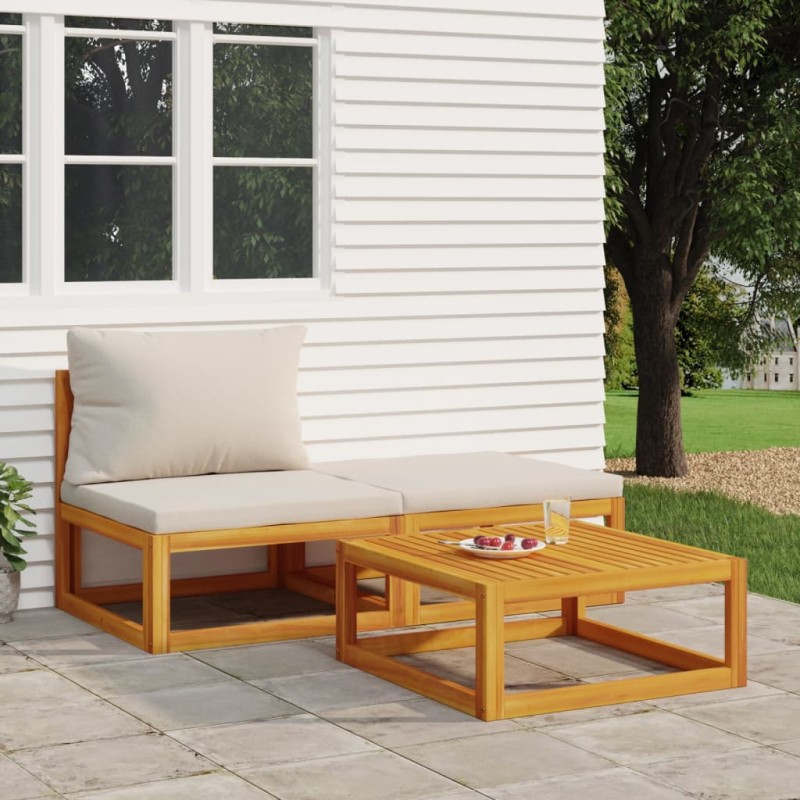 3 pcs conjunto lounge de jardim c/ almofadões acácia maciça-Unidades de sofá com módulos externos-Home Retail