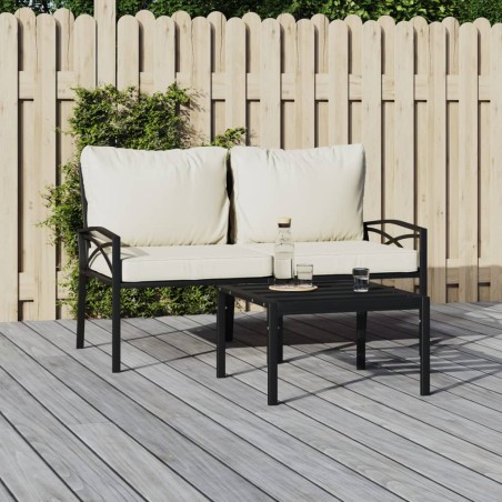 Cadeiras de jardim c/ almofadões cor areia 2 pcs 62x75x79cm aço