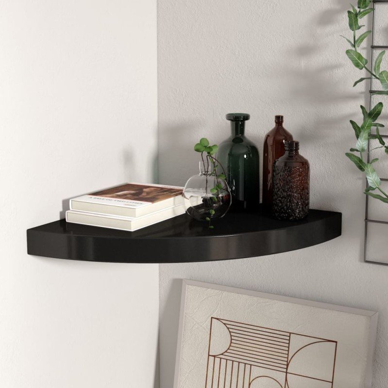 Prateleira de canto suspensa 35x35x3,8 cm MDF preto-Prateleiras-Home Retail