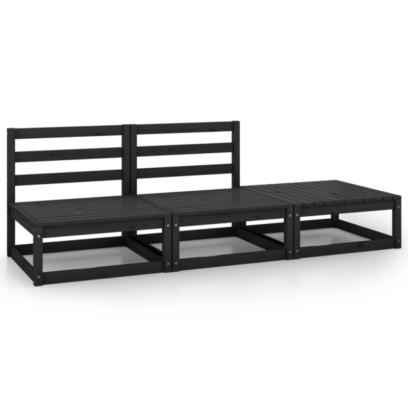 3 pcs conjunto lounge de jardim pinho maciço preto-Conjuntos de jardim-Home Retail