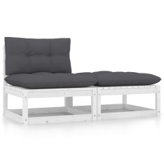 2 pcs conjunto lounge jardim c/ almofadões pinho maciço branco