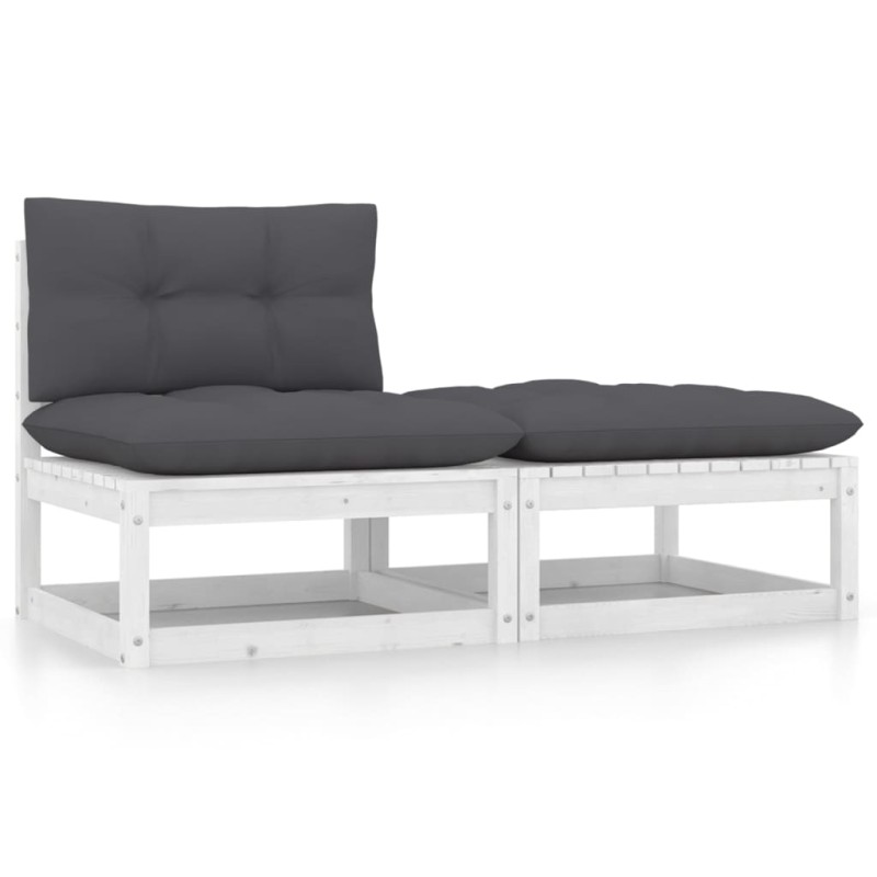 2 pcs conjunto lounge jardim c/ almofadões pinho maciço branco-Unidades de sofá com módulos externos-Home Retail