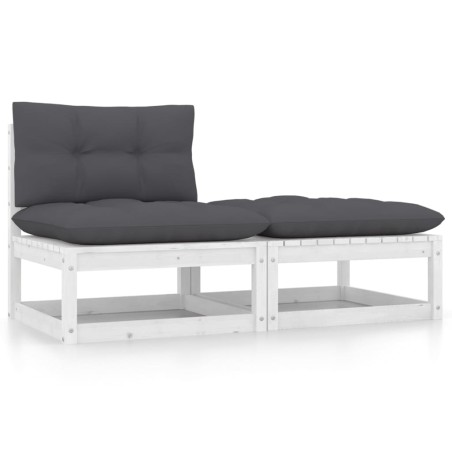 2 pcs conjunto lounge jardim c/ almofadões pinho maciço branco