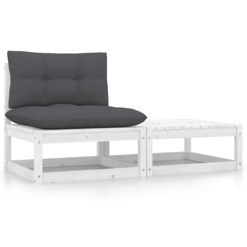 2 pcs conj. lounge de jardim c/ almofadões pinho maciço branco-Unidades de sofá com módulos externos-Home Retail