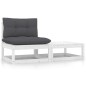 2 pcs conj. lounge de jardim c/ almofadões pinho maciço branco