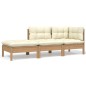 3 pcs conjunto lounge jardim c/ almofadões creme pinho maciço