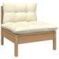 3 pcs conjunto lounge jardim c/ almofadões creme pinho maciço