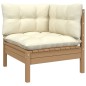 3 pcs conjunto lounge jardim c/ almofadões creme pinho maciço