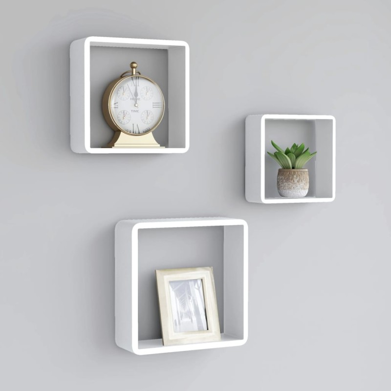 Prateleiras de parede em forma de cubo 3 pcs MDF branco-Prateleiras-Home Retail