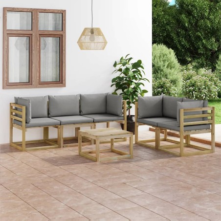 6 pcs conjunto lounge de jardim c/ almofadões cinzentos