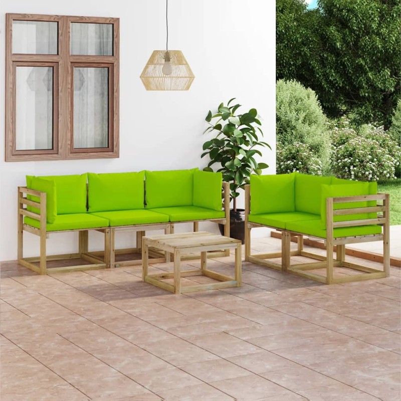 6 pcs conjunto lounge de jardim c/ almofadões verde brilhante-Conjuntos de jardim-Home Retail