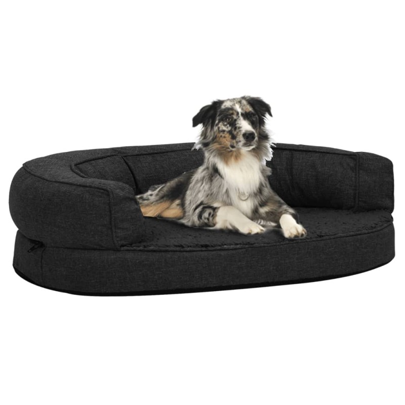 Cama para cães ergonómica 75x53 cm aspeto linho pelúcia preto-Ninhos para cães-Home Retail