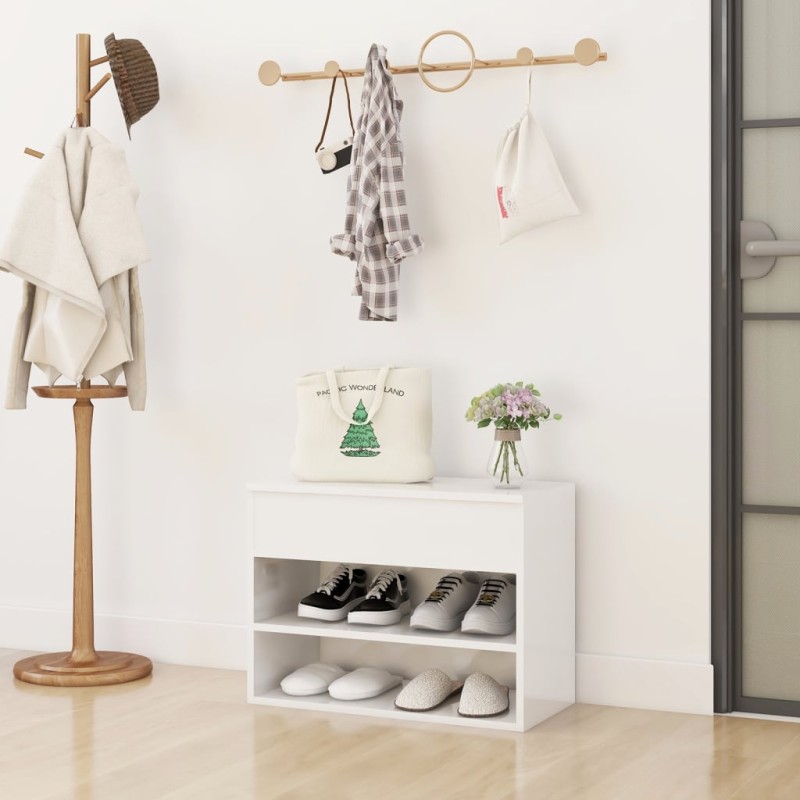 Banco sapateira 60x30x45 cm derivados madeira branco brilhante-Sapateiras e organizadores-Home Retail